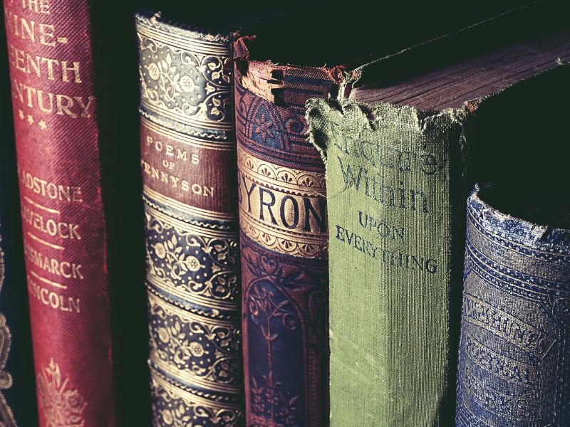 Libri di costa con le copertine consunte